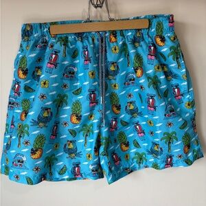 Boardies Apparel Men’s Tropical Blue Swim Trunks Pineapple Palm Tree